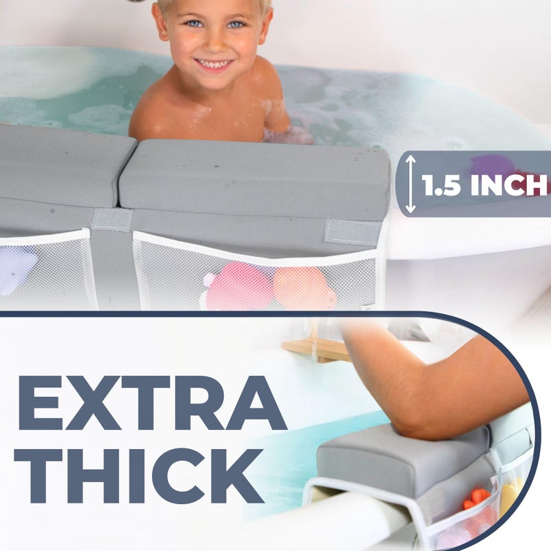 Toodly Comfortable Baby Bath Kneeler and Elbow Rest Pad Set - Thick Memory Foam Bath Kneeling Pad with Elbow Support - Baby Bathtub Cushion with Toy Organizer for Bathing Infant or Toddler - Grey - Image 4